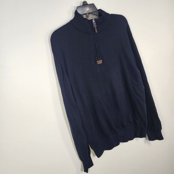 Allen Edmonds Sweater Mens Large Navy 100% Pima Cotton 1/4 Quarter Zip Pullover - Picture 4 of 8